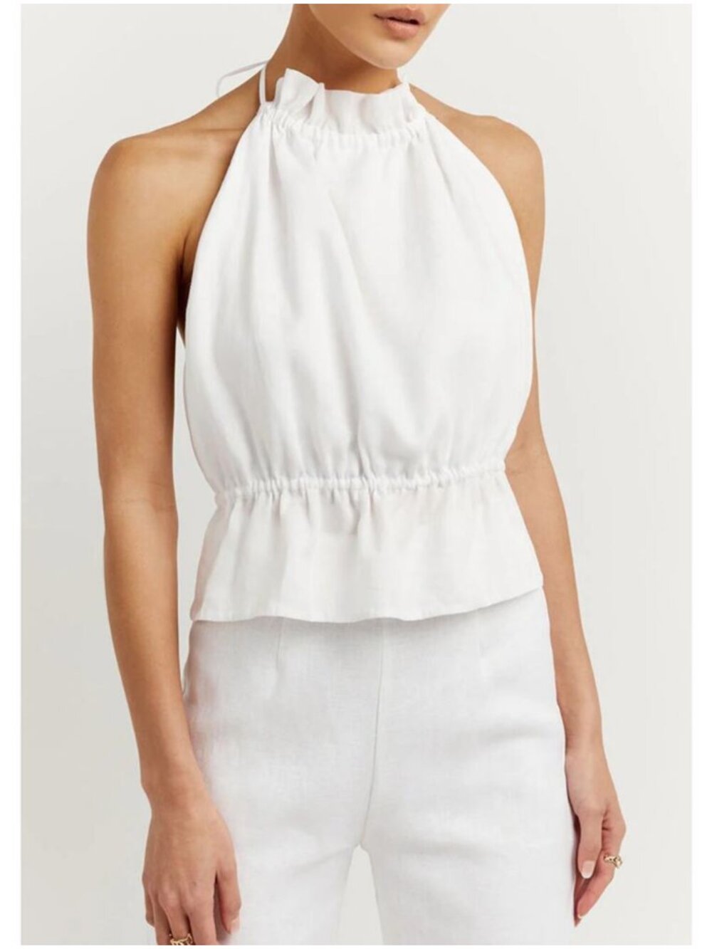 DISSH Aisle White Ramie Backless Tie Top - Picture 4 of 9
